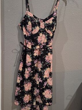 Lily Rose Black Midi Dress with Pink Floral Print